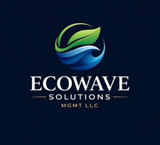 EcoWave Solutions MGMT LLC logo featuring green leaf and blue wave design on dark background